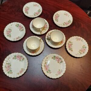 Vintage Limoges USA Set of 6 Dessert Plates, 3 Tea Cups, and 3 Cup Saucer Plates